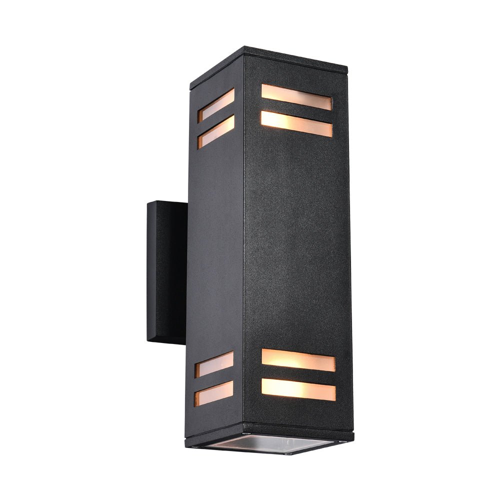 Moderna Lámpara de Pared Exterior Rectangular Negra Impermeable de 2 Luces