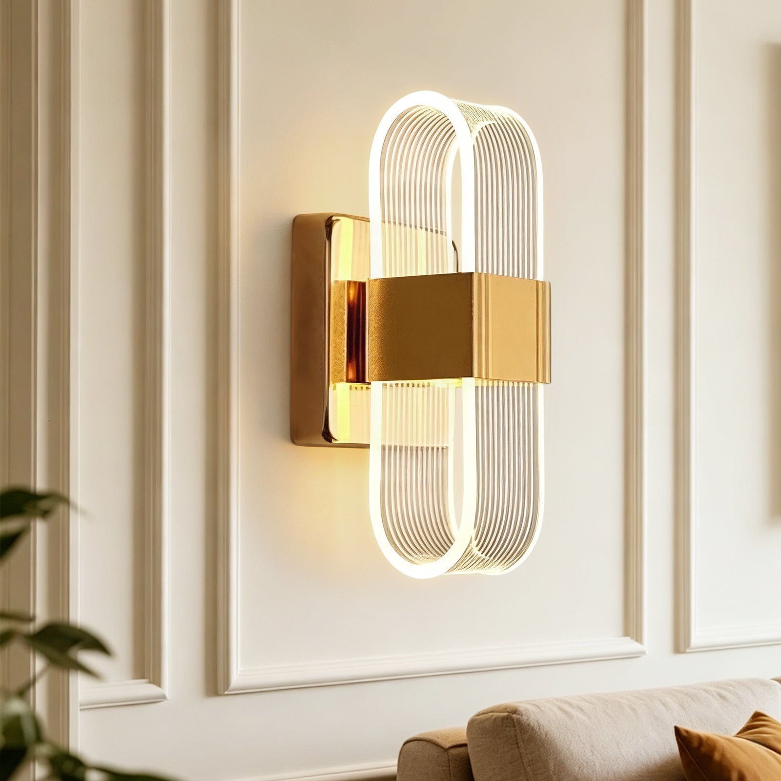 Aplique de Pared LED Ovalado Estriado Dimmable de 3 Colores Moderno