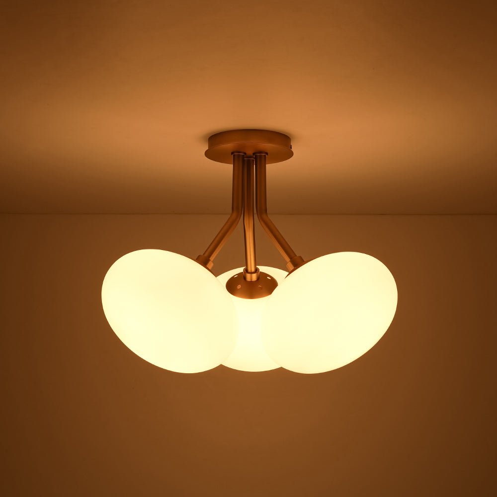 Moderno Luz de Techo Semi de Vidrio Sputnik con Pantallas Ópalas Elípticas de 3 Luces