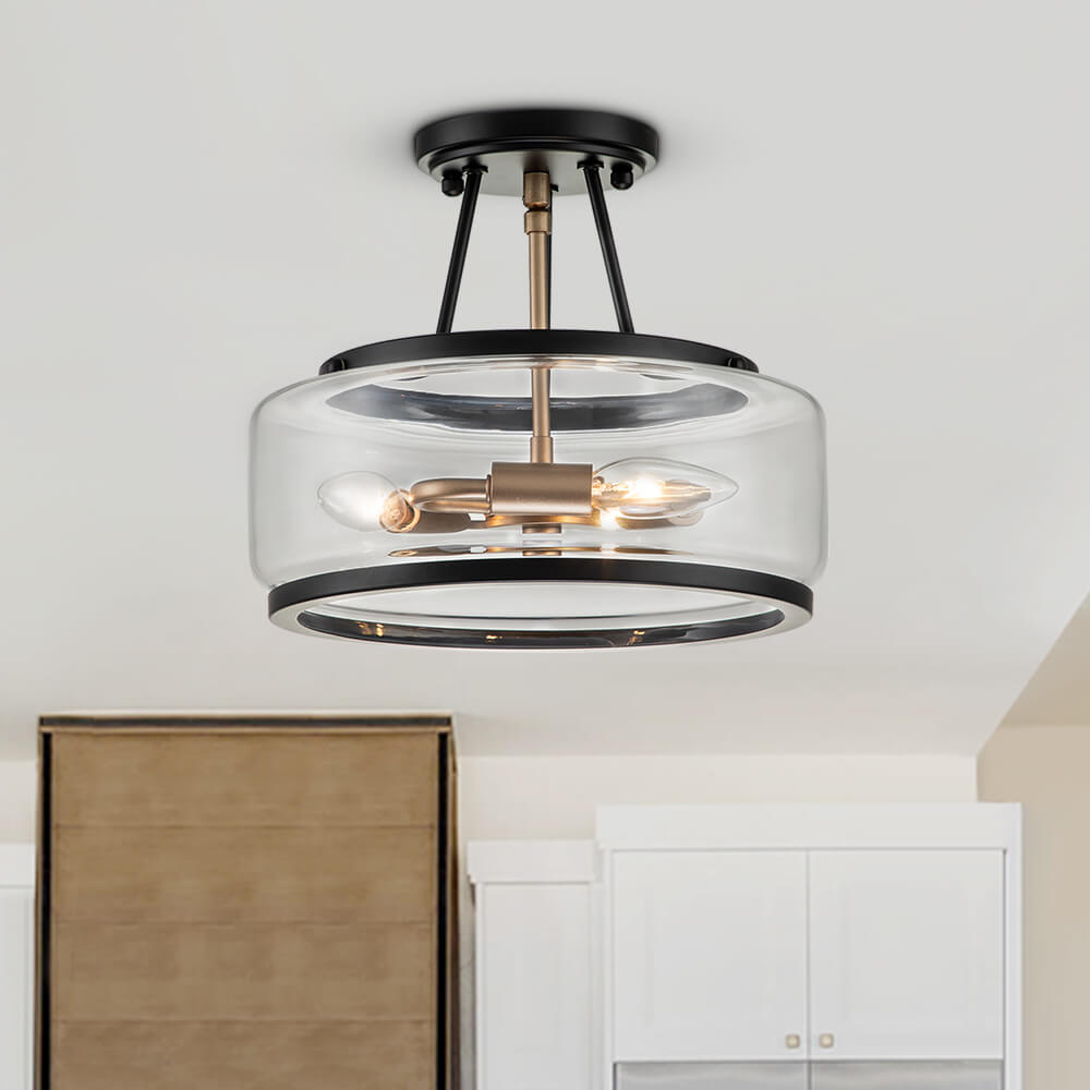 Moderna Lámpara de Techo Semi Flush de Vidrio con 3 Luces