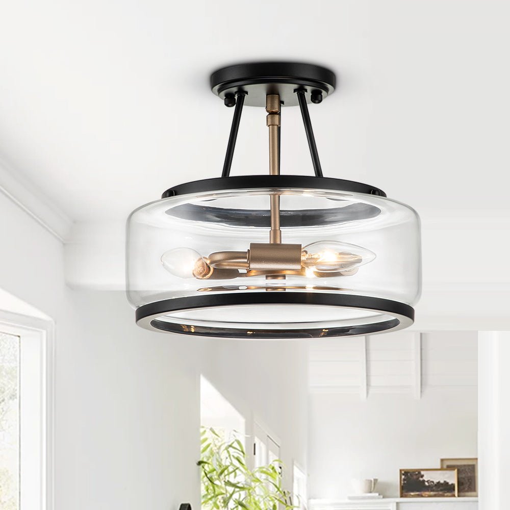 Moderna Lámpara de Techo Semi Flush de Vidrio con 3 Luces