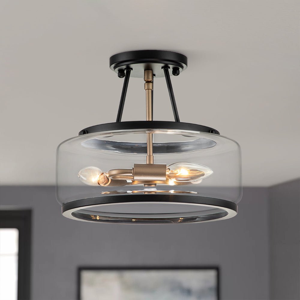 Moderna Lámpara de Techo Semi Flush de Vidrio con 3 Luces