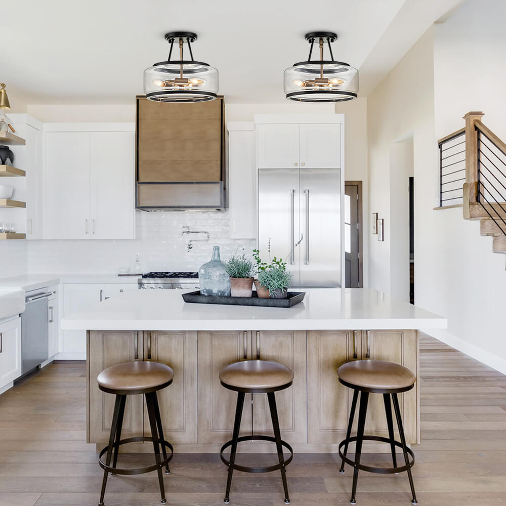 Moderna Lámpara de Techo Semi Flush de Vidrio con 3 Luces