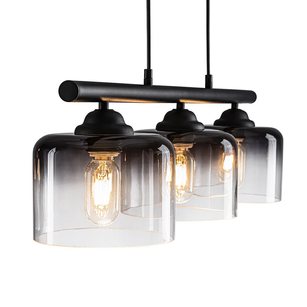 Moderna Lámpara Colgante Lineal de 3 Luces con Pantallas de Campana en Gris Gradiente para Isla de Cocina