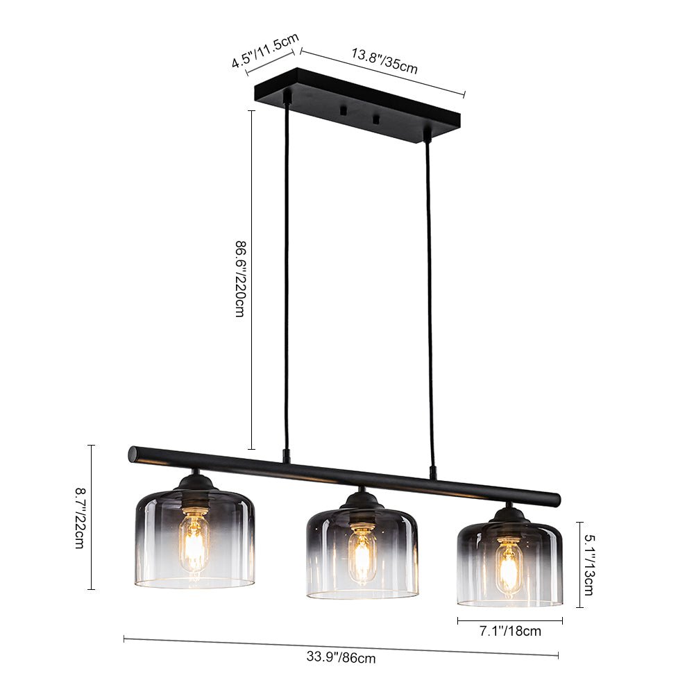 Moderna Lámpara Colgante Lineal de 3 Luces con Pantallas de Campana en Gris Gradiente para Isla de Cocina