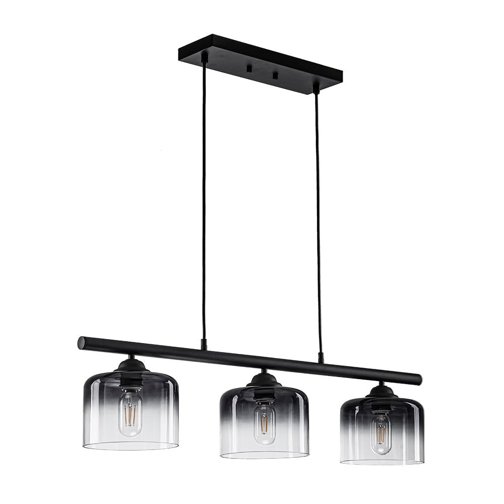 Moderna Lámpara Colgante Lineal de 3 Luces con Pantallas de Campana en Gris Gradiente para Isla de Cocina
