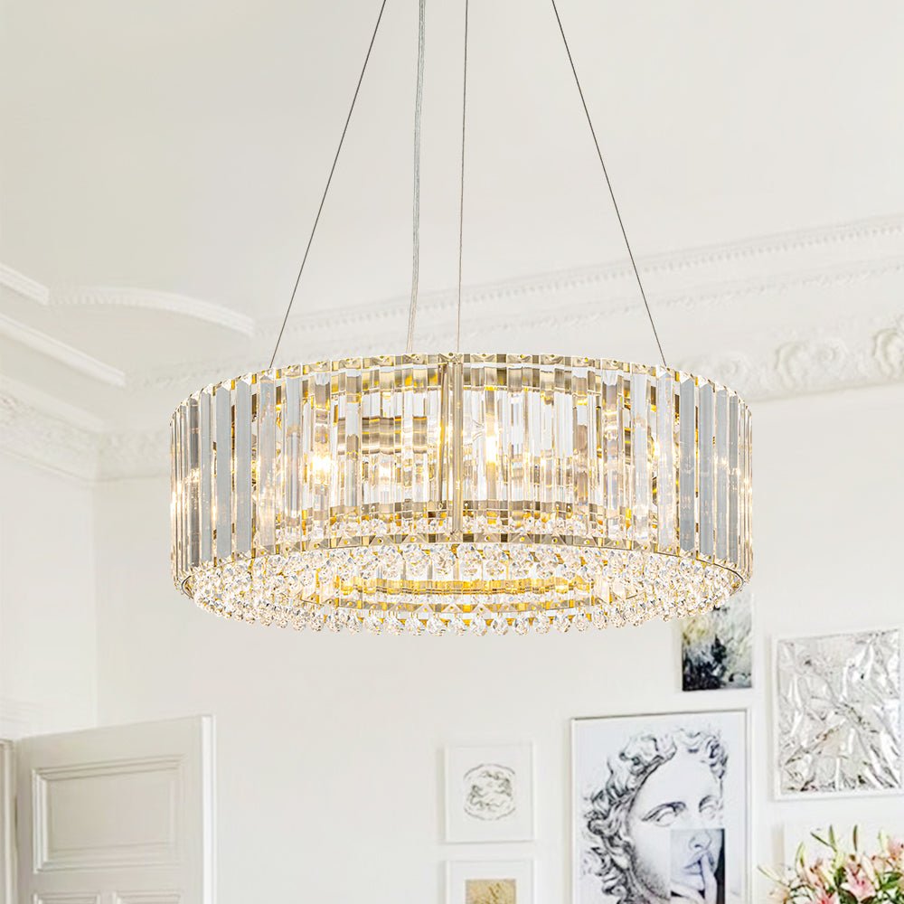 Moderno candelabro de cristal redondo de 6 luces