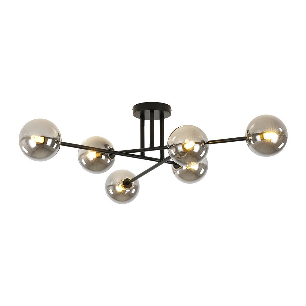 Moderna Lámpara de Techo Semi Lineal Sputnik de Vidrio Ahumado con 6 Luces