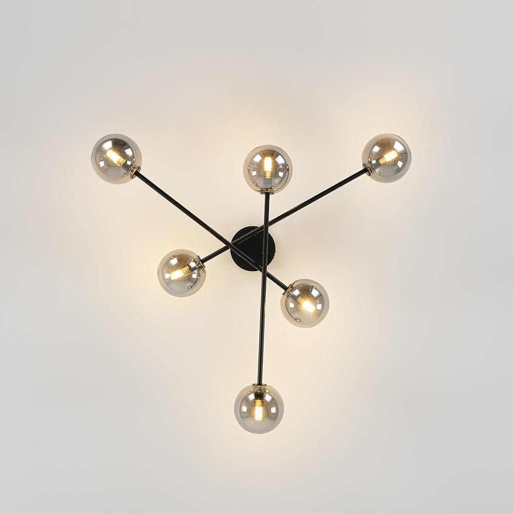Moderna Lámpara de Techo Semi Lineal Sputnik de Vidrio Ahumado con 6 Luces