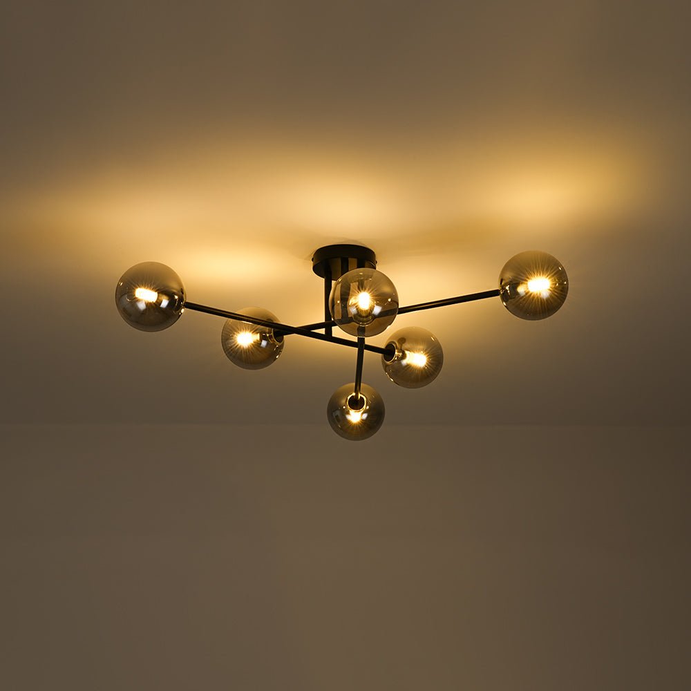Moderna Lámpara de Techo Semi Lineal Sputnik de Vidrio Ahumado con 6 Luces