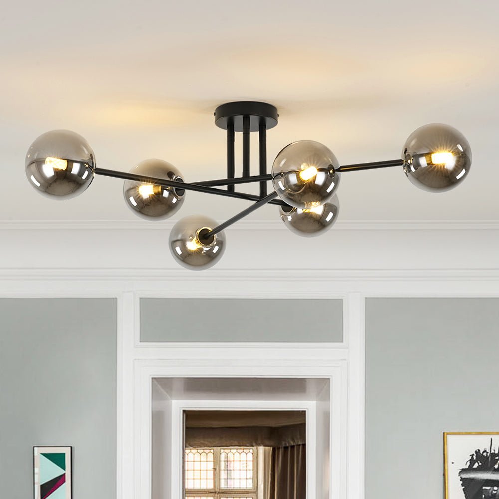 Moderna Lámpara de Techo Semi Lineal Sputnik de Vidrio Ahumado con 6 Luces