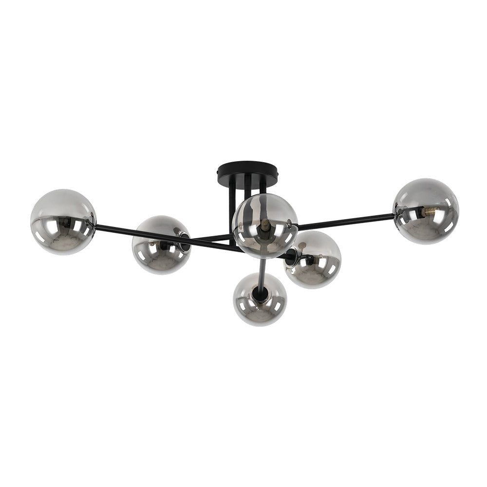 Moderna Lámpara de Techo Semi Lineal Sputnik de Vidrio Ahumado con 6 Luces