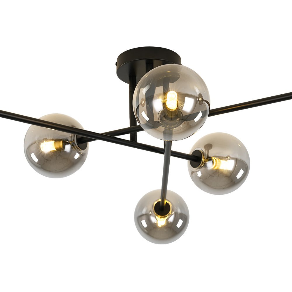 Moderna Lámpara de Techo Semi Lineal Sputnik de Vidrio Ahumado con 6 Luces
