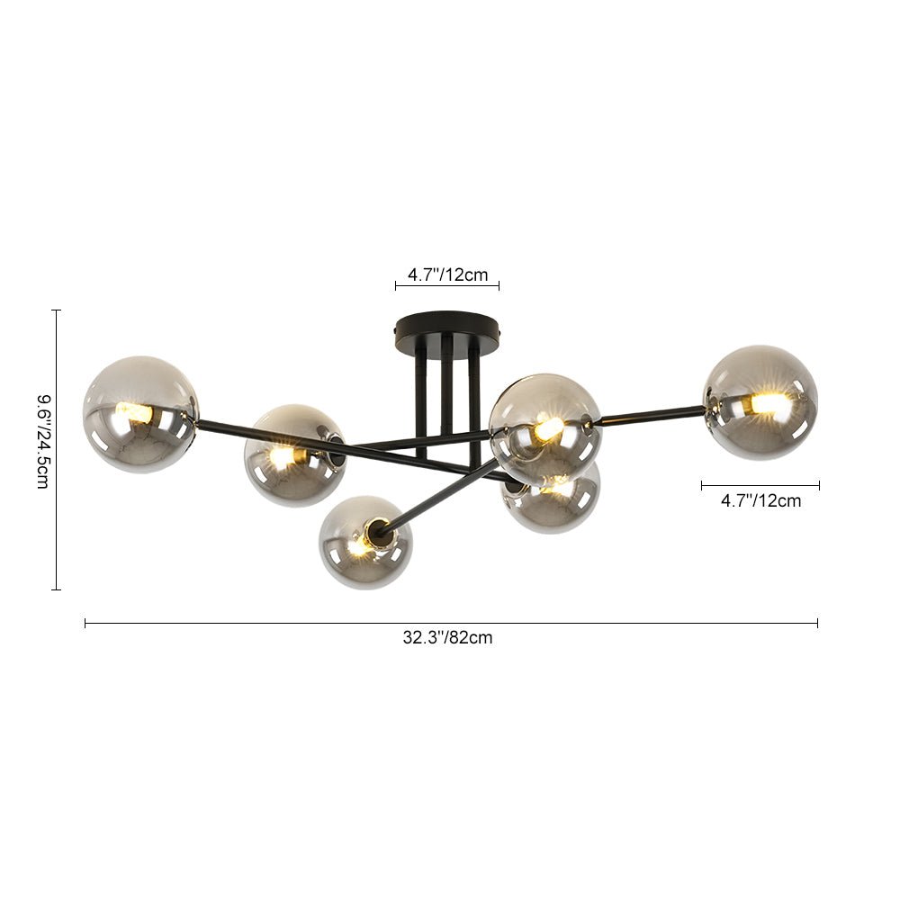 Moderna Lámpara de Techo Semi Lineal Sputnik de Vidrio Ahumado con 6 Luces