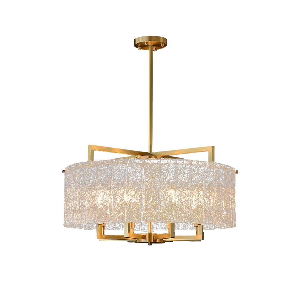 Moderno candelabro de tambor con 6 luces y vidrio texturizado de agua