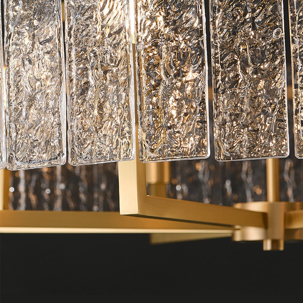 Moderno candelabro de tambor con 6 luces y vidrio texturizado de agua