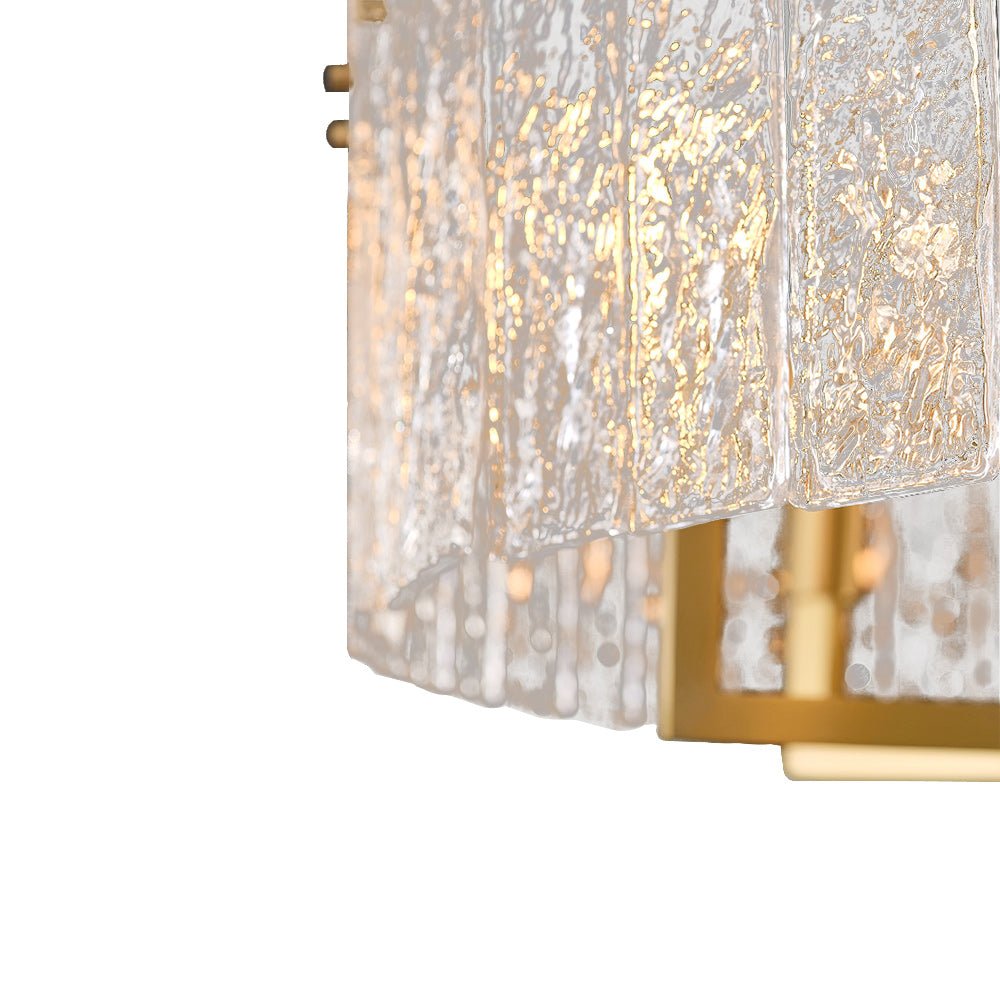 Moderno candelabro de tambor con 6 luces y vidrio texturizado de agua
