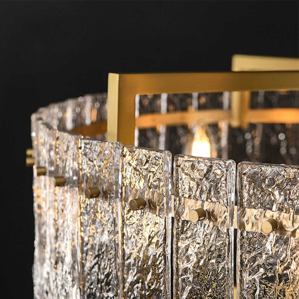 Moderno candelabro de tambor con 6 luces y vidrio texturizado de agua