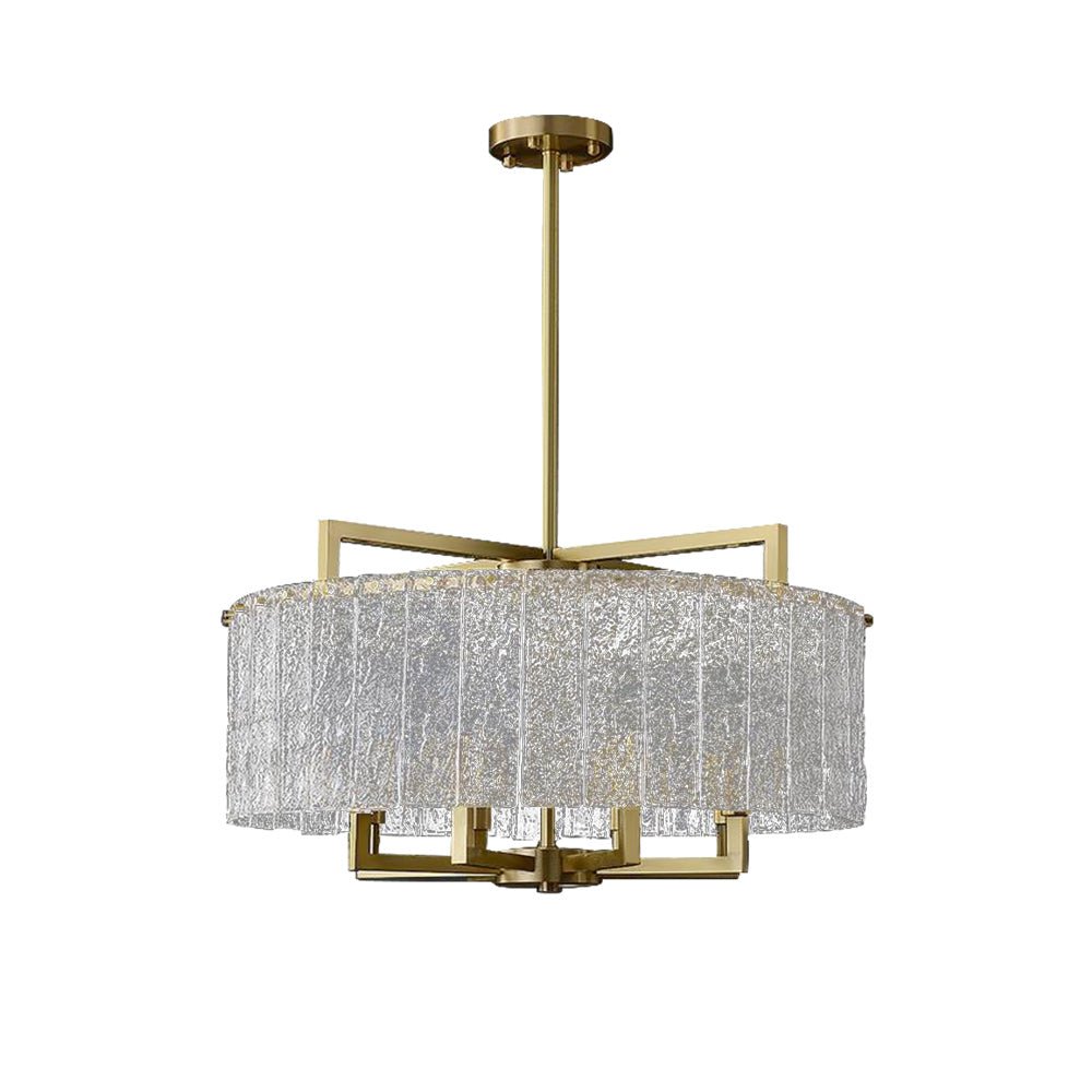 Moderno candelabro de tambor con 6 luces y vidrio texturizado de agua