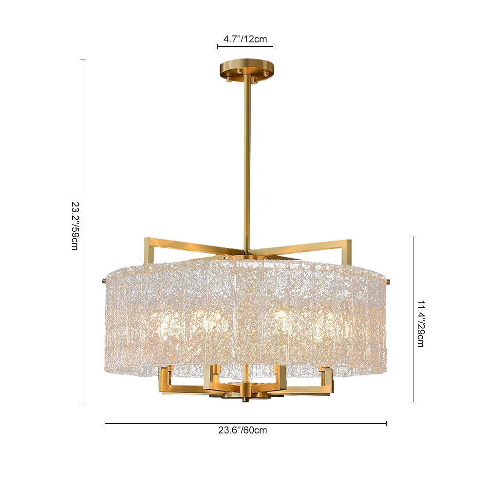 Moderno candelabro de tambor con 6 luces y vidrio texturizado de agua