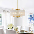 Moderno candelabro de tambor con 6 luces y vidrio texturizado de agua