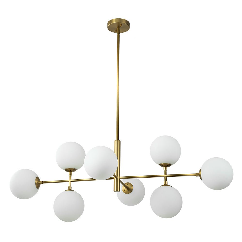 Moderno candelabro lineal de cocina de 8 luces en opal