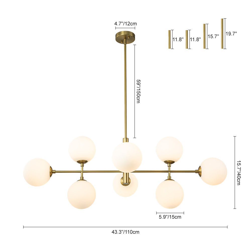 Moderno candelabro lineal de cocina de 8 luces en opal