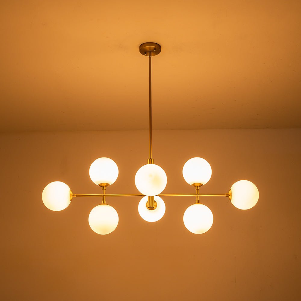 Moderno candelabro lineal de cocina de 8 luces en opal