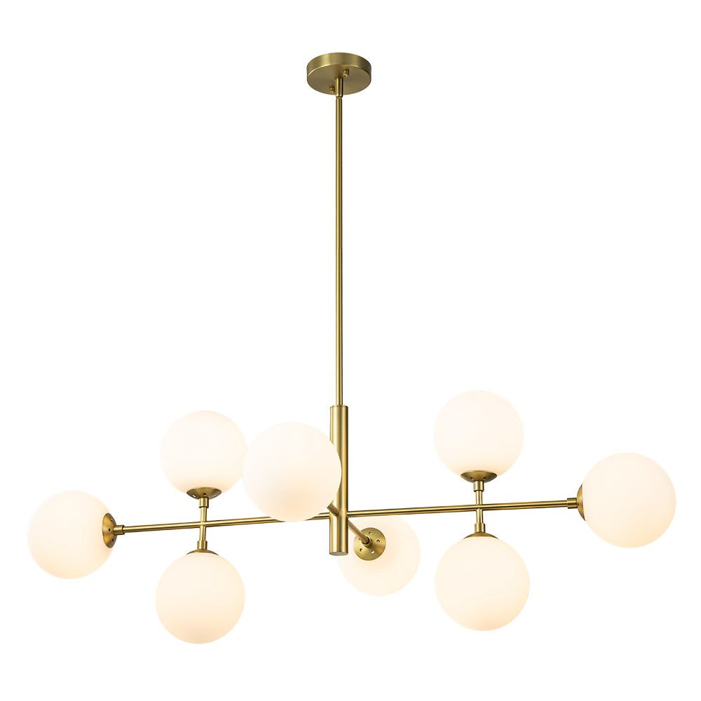 Moderno candelabro lineal de cocina de 8 luces en opal