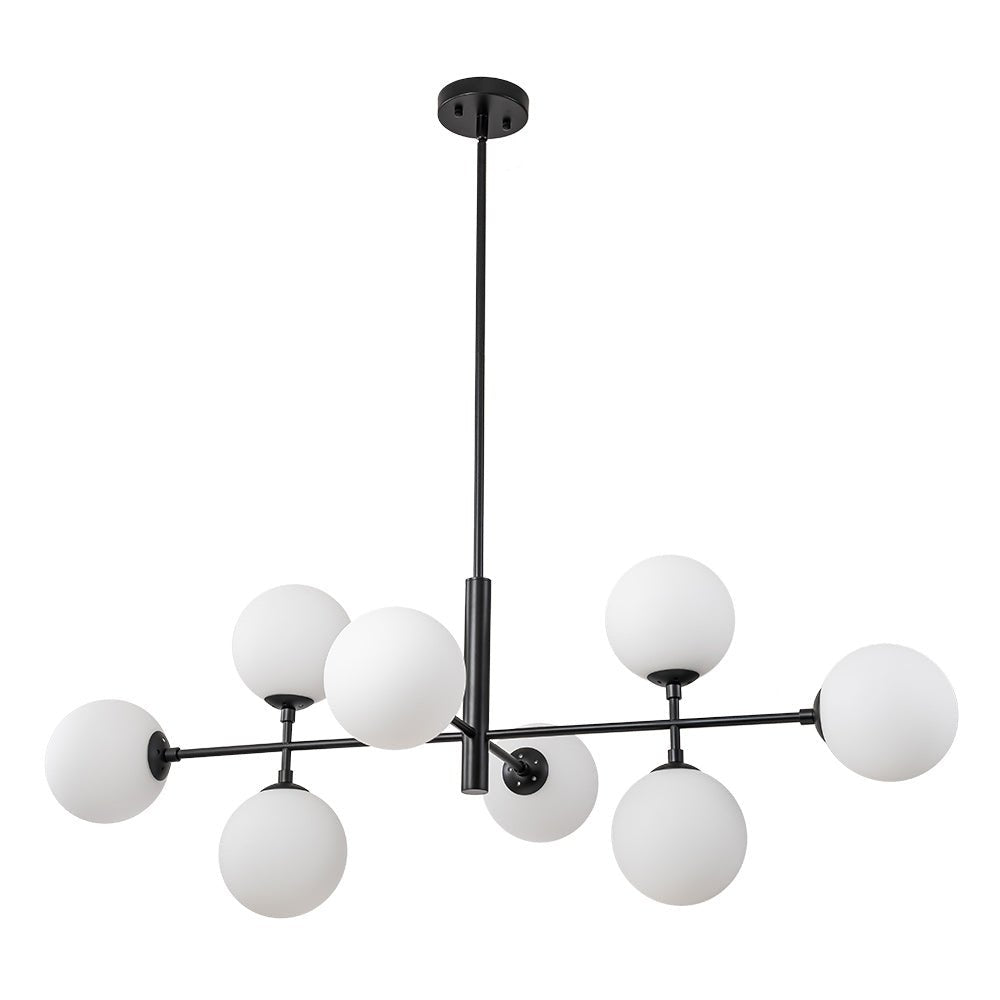 Moderno candelabro lineal de cocina de 8 luces en opal