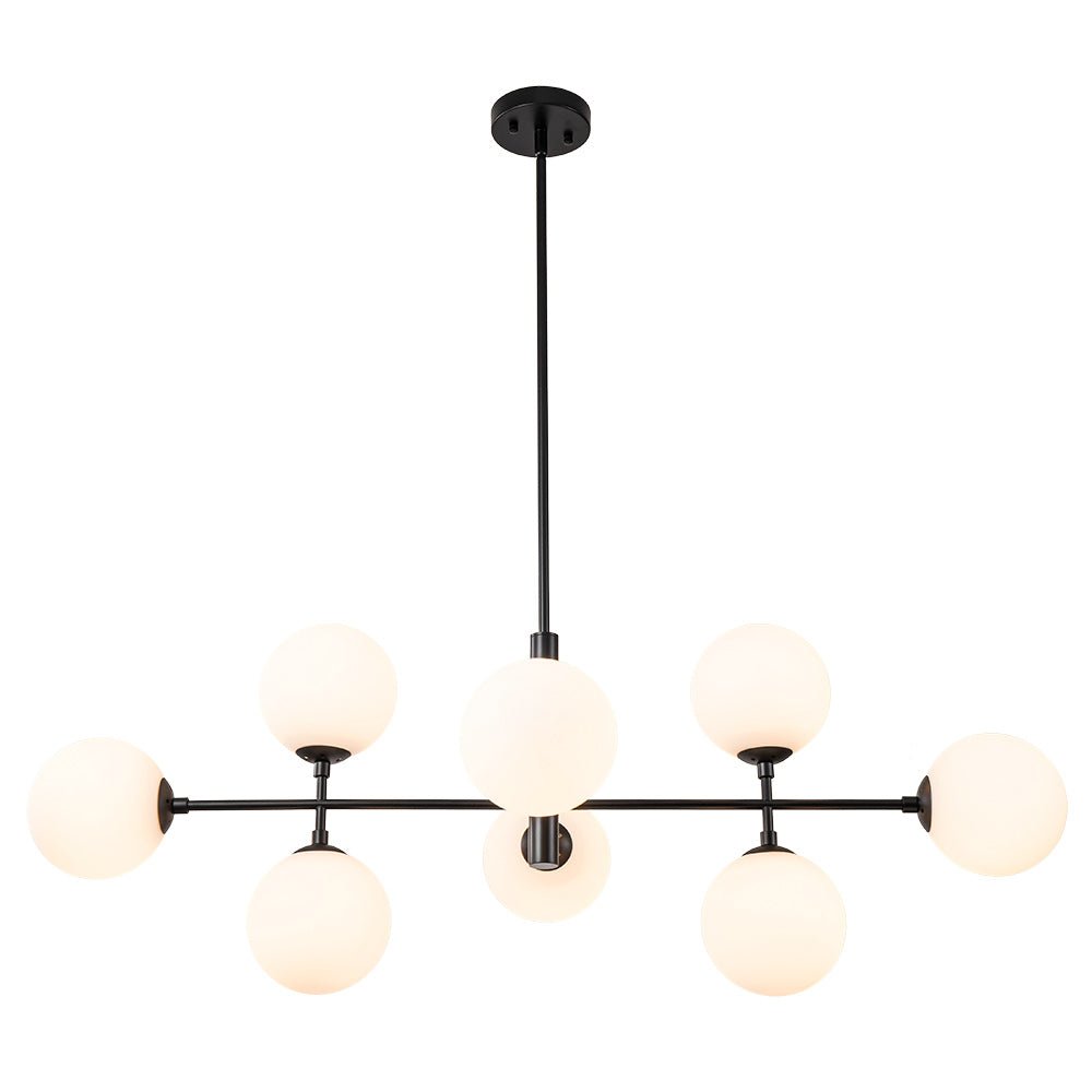Moderno candelabro lineal de cocina de 8 luces en opal