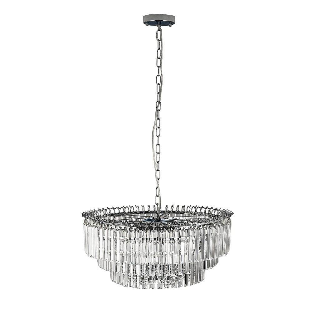 Moderno candelabro redondo de 9 luces en forma de tambor de 3 niveles con cristal