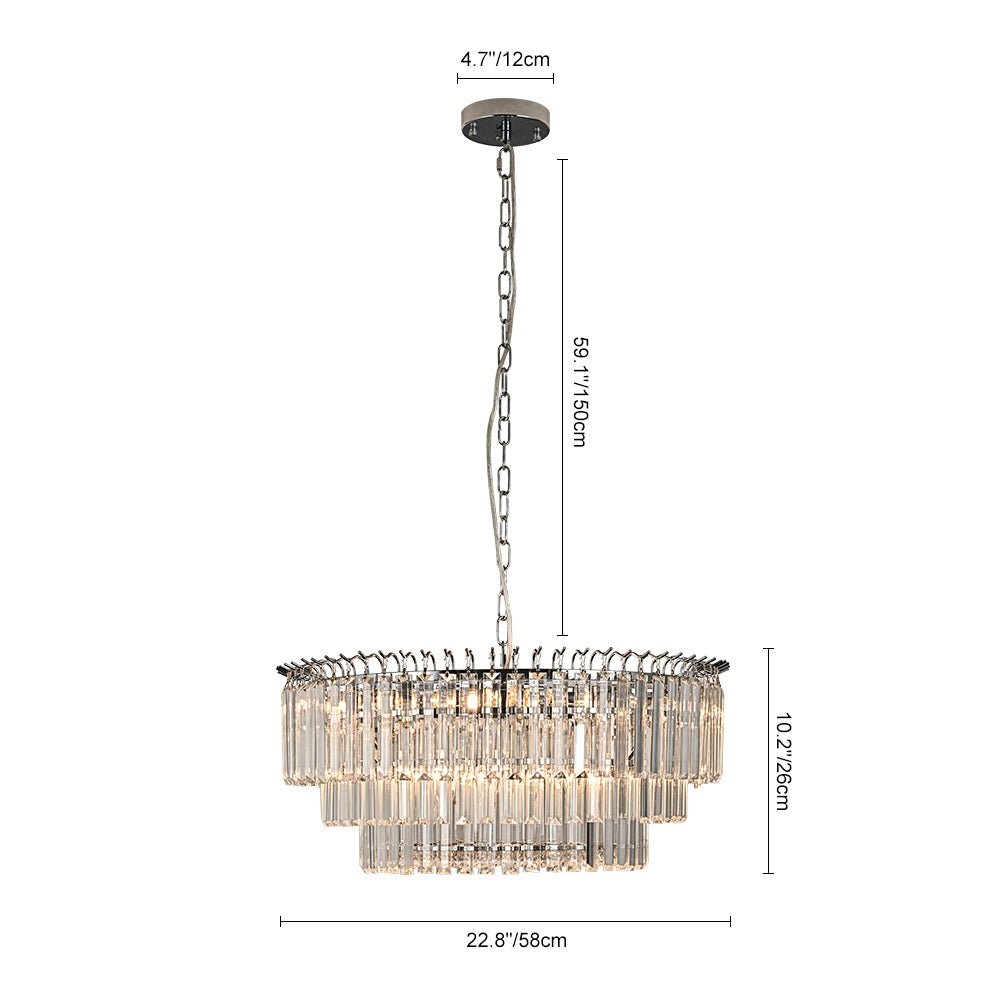 Moderno candelabro redondo de 9 luces en forma de tambor de 3 niveles con cristal