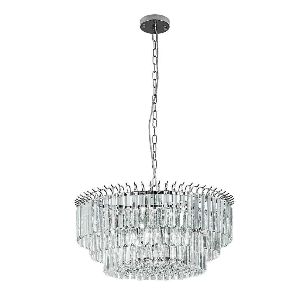 Moderno candelabro redondo de 9 luces en forma de tambor de 3 niveles con cristal