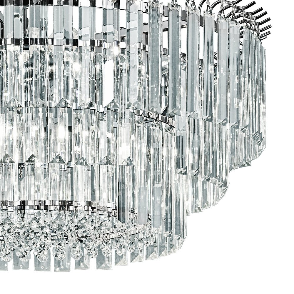 Moderno candelabro redondo de 9 luces en forma de tambor de 3 niveles con cristal