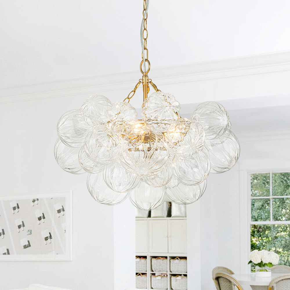 Moderno Candelabro de Vidrio Texturizado Transparente en Forma de Globo