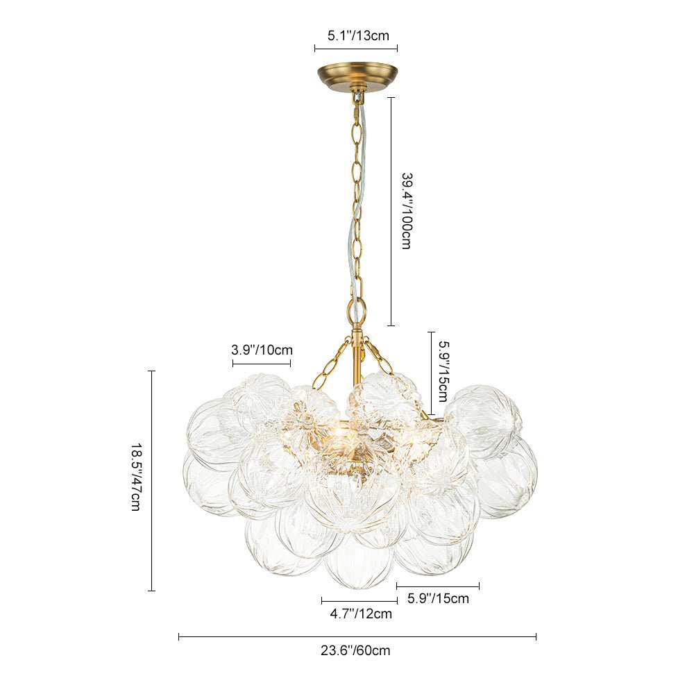 Moderno Candelabro de Vidrio Texturizado Transparente en Forma de Globo