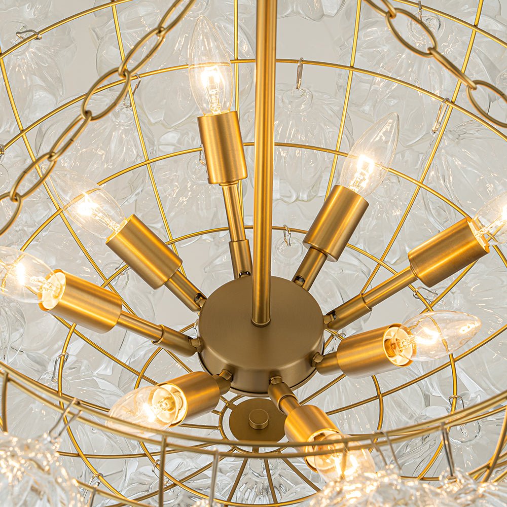 Moderno Candelabro de Vidrio Texturizado Transparente en Forma de Globo