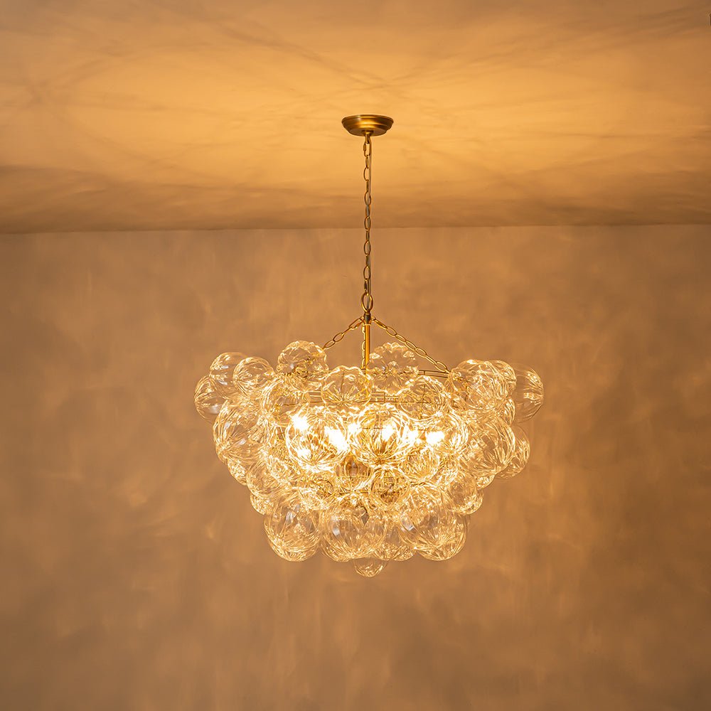Moderno Candelabro de Vidrio Texturizado Transparente en Forma de Globo
