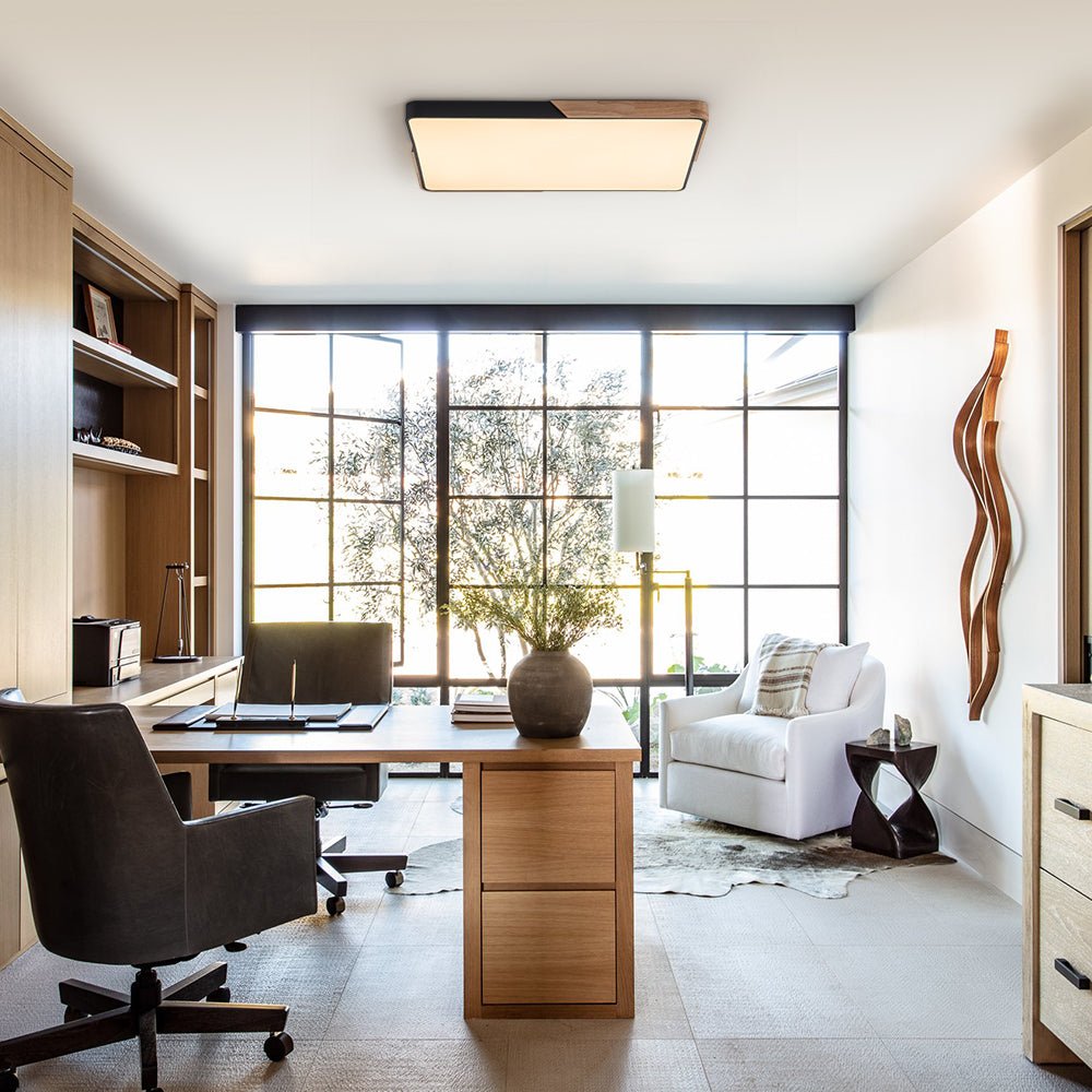 Luz de Techo Led Rectangular Regulable Moderna con Acabados de Madera