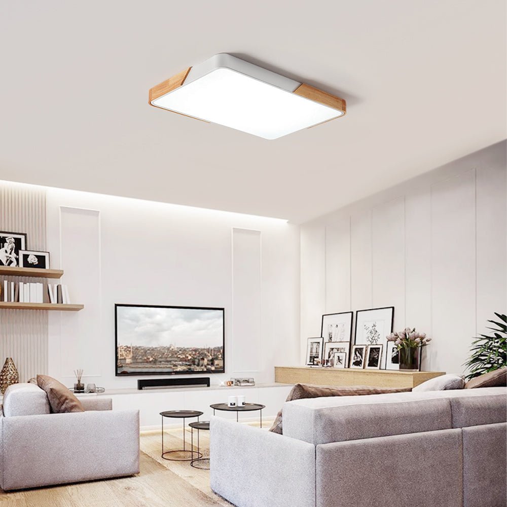 Luz de Techo Led Rectangular Regulable Moderna con Acabados de Madera