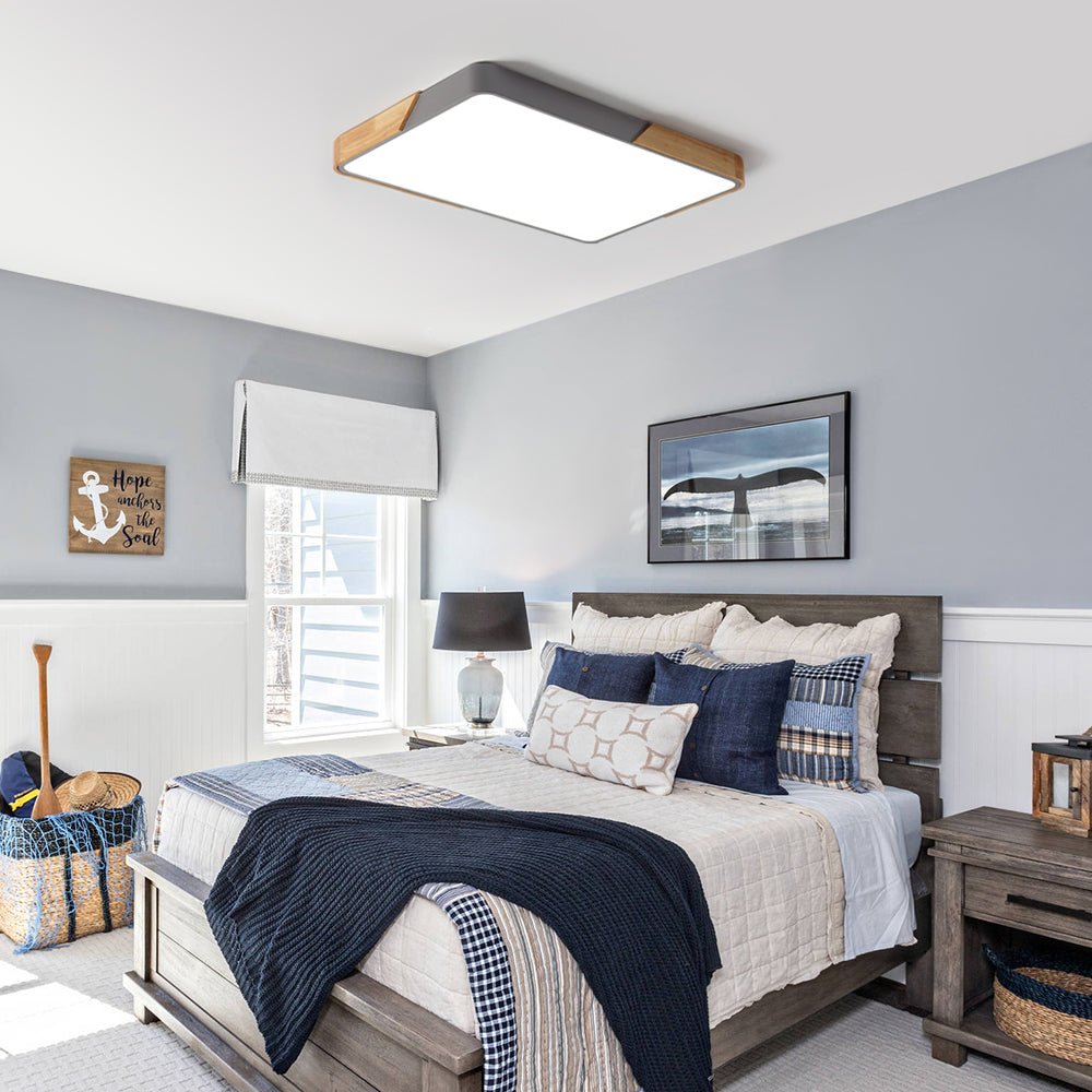 Luz de Techo Led Rectangular Regulable Moderna con Acabados de Madera