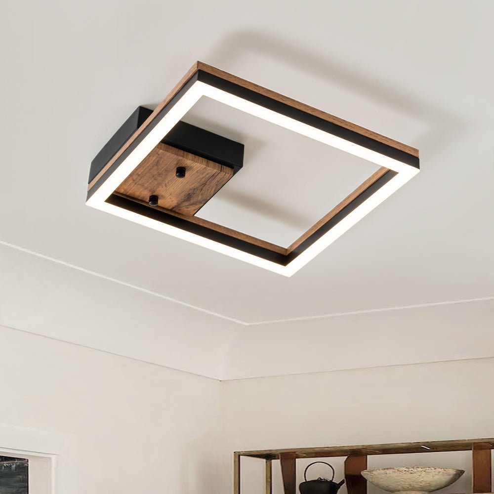 Luz de Techo Cuadrada Led de Grano de Madera de Nogal Estilo Granja Moderna