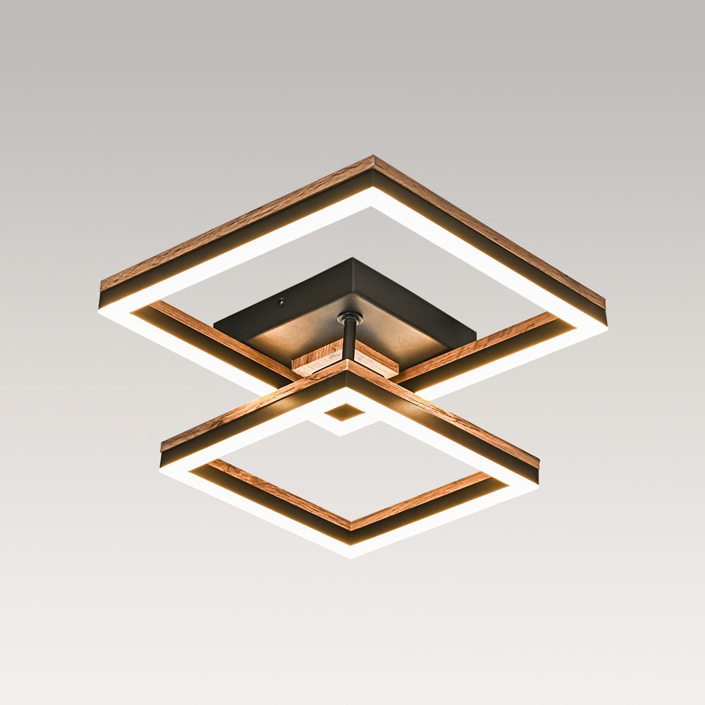 Luz de Techo Cuadrada Led de Grano de Madera de Nogal Estilo Granja Moderna