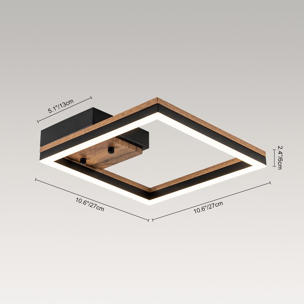 Luz de Techo Cuadrada Led de Grano de Madera de Nogal Estilo Granja Moderna