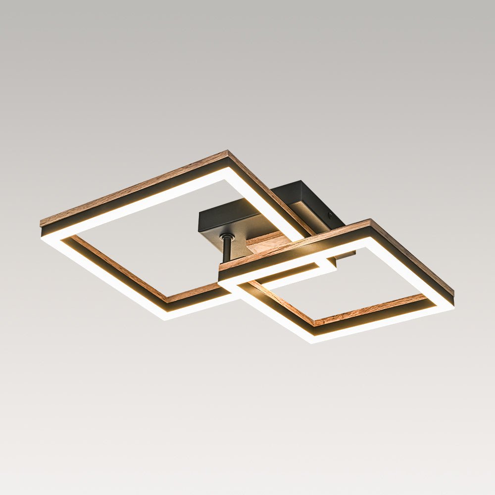 Luz de Techo Cuadrada Led de Grano de Madera de Nogal Estilo Granja Moderna