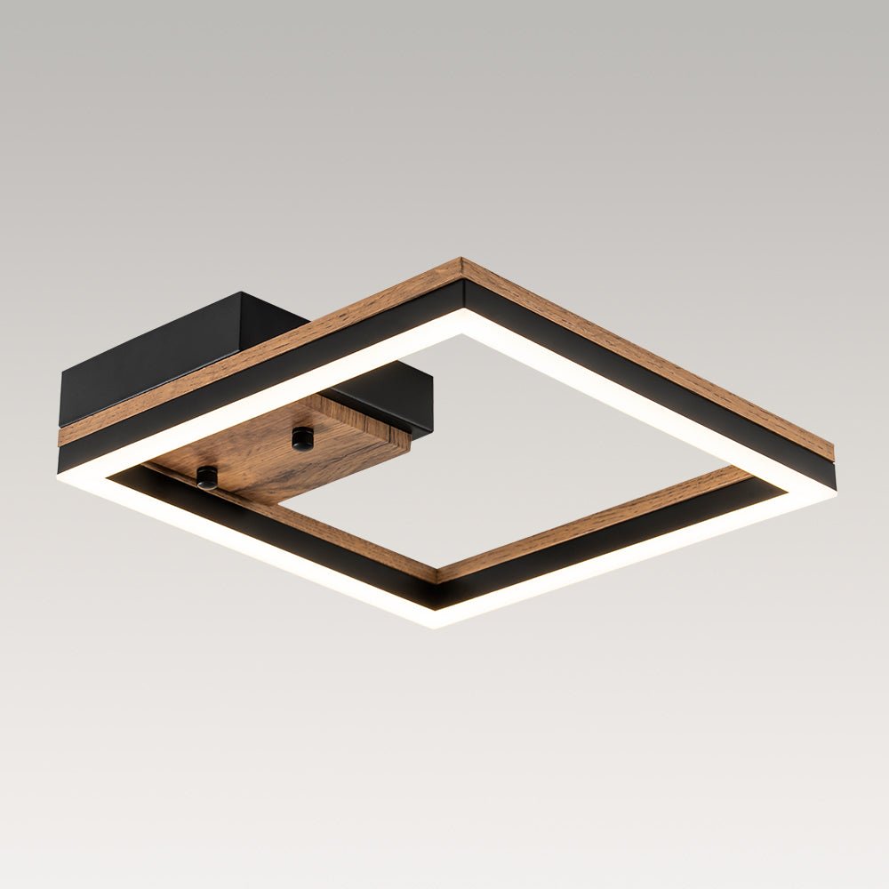 Luz de Techo Cuadrada Led de Grano de Madera de Nogal Estilo Granja Moderna