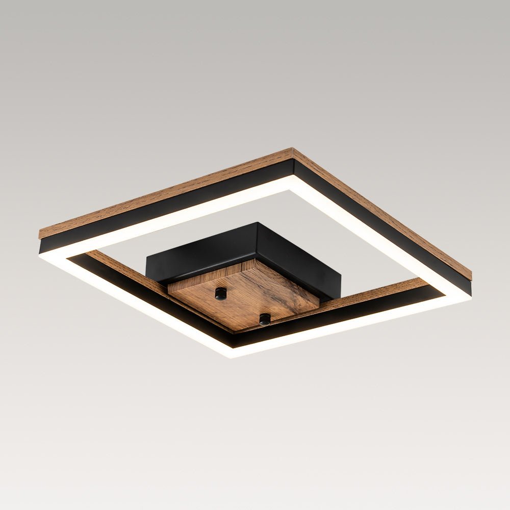 Luz de Techo Cuadrada Led de Grano de Madera de Nogal Estilo Granja Moderna