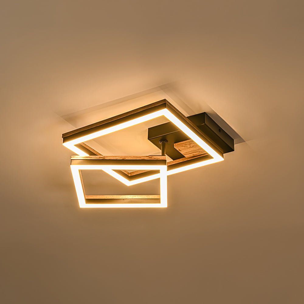 Luz de Techo Cuadrada Led de Grano de Madera de Nogal Estilo Granja Moderna