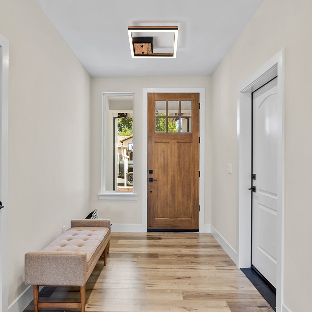 Luz de Techo Cuadrada Led de Grano de Madera de Nogal Estilo Granja Moderna
